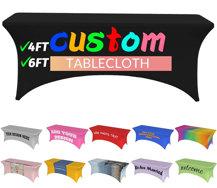 Custom Trade Show Table Cloth Waterproof Polyester Stretch Spandex with Sublimation Printed Logo Advertising Table Cover Cloths5 Custom Trade Show Table Cloth Waterproof Polyester Stretch Spandex with Sublimation Printed Logo Advertising Table Cover Cloths5