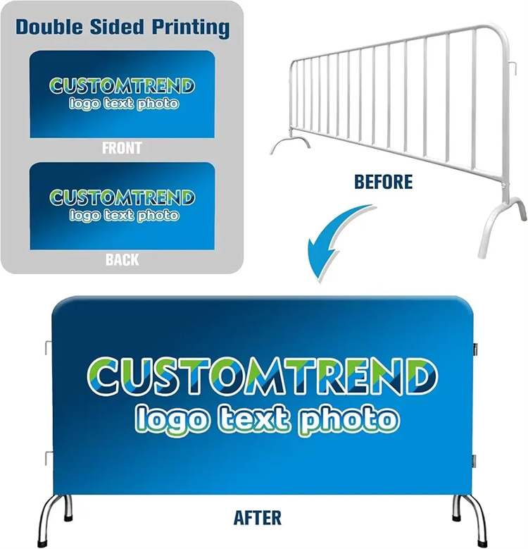 Custom Logo Crowd Control Fence Banner Portable Barricade Barrier Cover for Outdoor Sports Events Made Durable Vinyl Polyester Custom Logo Crowd Control Fence Banner Portable Barricade Barrier Cover for Outdoor Sports Events Made Durable Vinyl Polyester