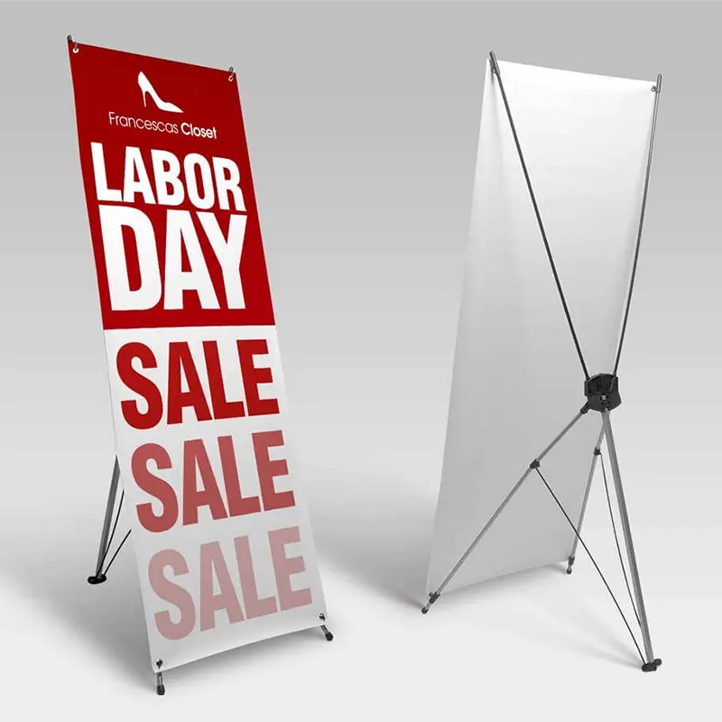Portable X Stand Reinforced Aluminum Adjustable Display Advertising CMYK Digital Printing Polyester Weatherproof Promotions