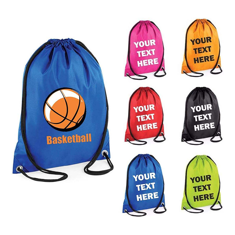 Custom Printed Logo Gym Sack Foldable Polyester Drawstring Bag for Basketball Marathon Travel Drawstring Promotional Sportpacks