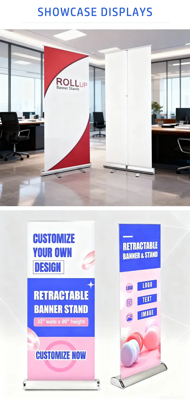Classic Roll up Banner Stand Aluminum Frame with Custom Printing Support