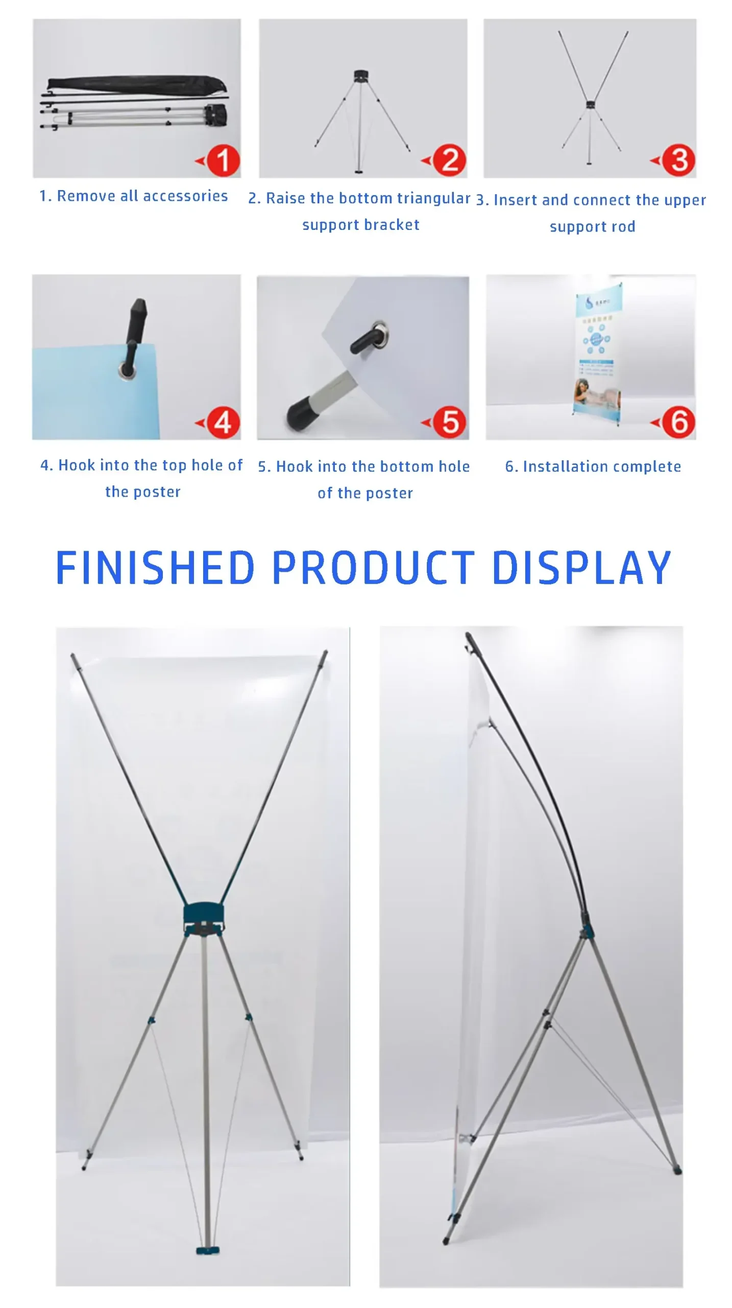 Portable X Stand Reinforced Aluminum Adjustable Display Advertising CMYK Digital Printing Polyester Weatherproof Promotions4
