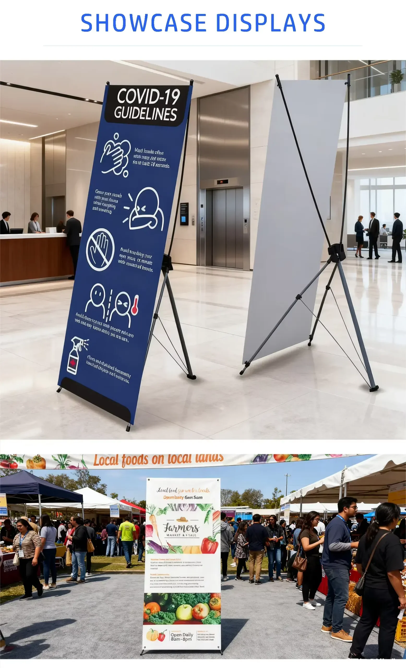 Portable X Stand Reinforced Aluminum Adjustable Display Advertising CMYK Digital Printing Polyester Weatherproof Promotions2